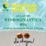 AULAS DE HIDROGINÁSTICA TODOS OS DOMINGOS DO VERÃO ÀS 09h.
